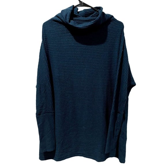 Free People‎ Flowy Sweater Kitty Thermal Rib Mock Neck Top Teal Green Small | S1 - Picture 1 of 6